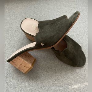 Kate Spade Warren Scalloped Heeled Mules Olive Green Women's 6.5M